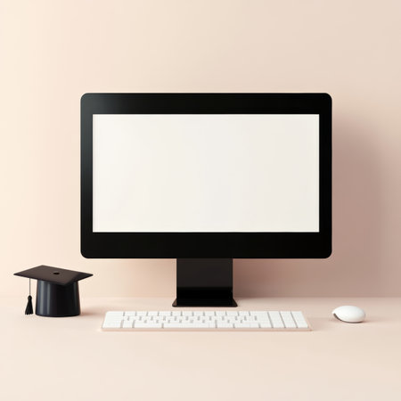 Minimalist 3d computer rendering with graduation cap for online education concept and design spaceの写真素材