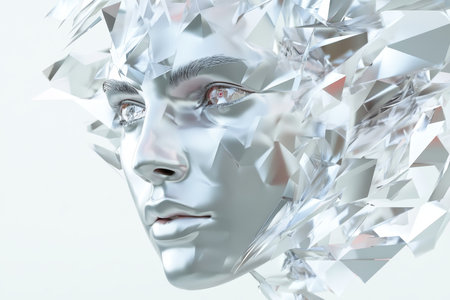 Polygonal cyborg head a 3d representation of human like artificial intelligence conceptsの写真素材