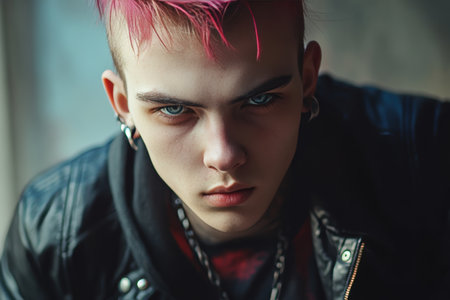 Portrait of a trendy young punk student embracing modern subculture and artistic expressionの素材