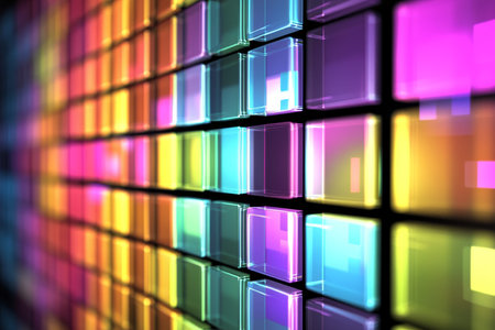 Futuristic abstract grid background with glowing edges in vibrant colors for modern designsの写真素材
