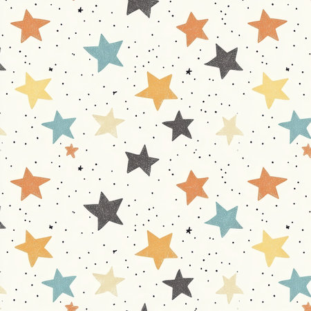 Whimsical hand drawn star pattern in soft colors for cheerful decor and gift wrap ideasの写真素材