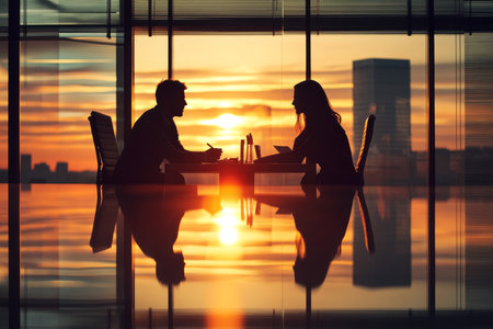 Business team meeting with financial charts and graphs discussed in office settingの写真素材