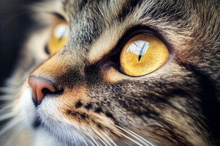 Charming close up of a maine coon cat s face with striking eyes and space for textの写真素材