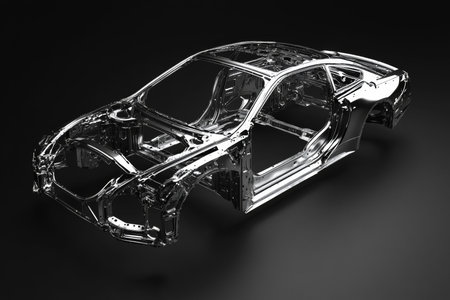 3d render of a chrome car frame on a black background, showcasing a sleek photography styleの写真素材