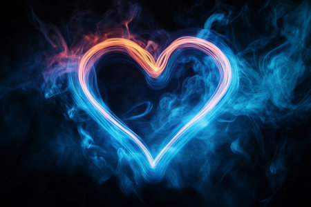 Neon heart design a symbol of love and connection on a dark blue background for valentine's dayの写真素材