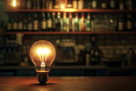 Cozy scene with light bulb, symbolizing creativity amidst social gatheringsの写真素材