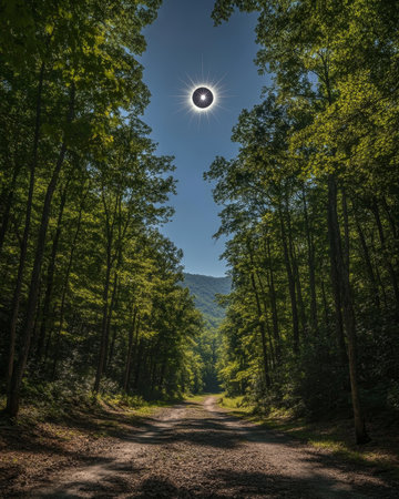 Stunning solar eclipse over smoky mountain national park a celestial dance of sun and moonの写真素材