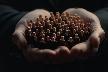 Businessman showcasing diverse workforce icons, symbolizing teamwork and digital connectivity