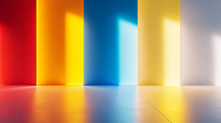 Stunning horizontal gradient backgrounds with reflective floors in vibrant color paletteの写真素材