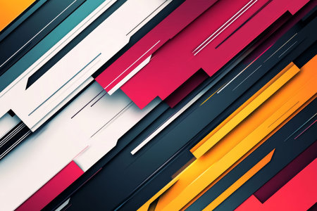 Realistic photography of colorful geometric stripes and diagonal lines on a minimalist background