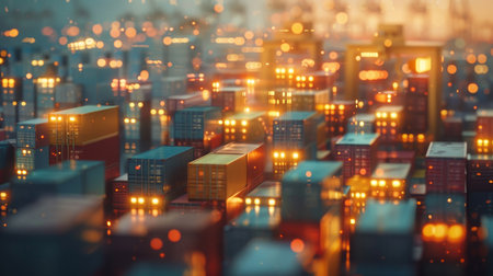 Container ship loading colorful cargo at port, symbolizing international medical logisticsの写真素材