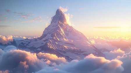 Stunning mountain peak above the clouds with autumn colors in the swiss alps landscapeの写真素材