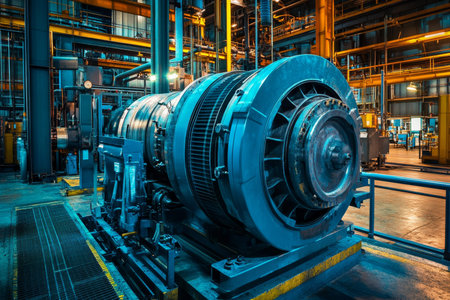 Industrial motor and gear a large blue machine for power generation in a factory setting