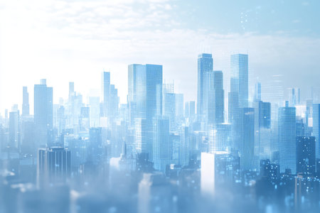 Abstract cityscape featuring business graphs and charts illustrating real estate market growth