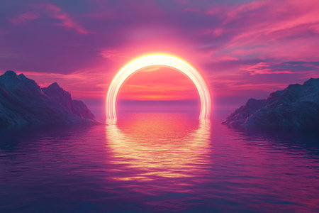 Vibrant abstract background featuring a tunnel portal at sunset for modern design projects