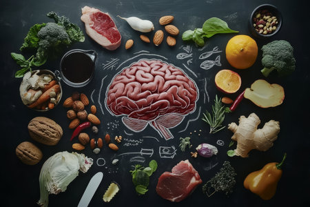 Nourishing your mind a creative display of brain boosting foods on a black backgroundの写真素材
