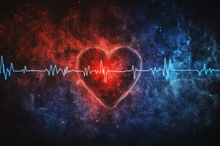 Vibrant heartbeat concept with colorful heart and contrasting dark textured background