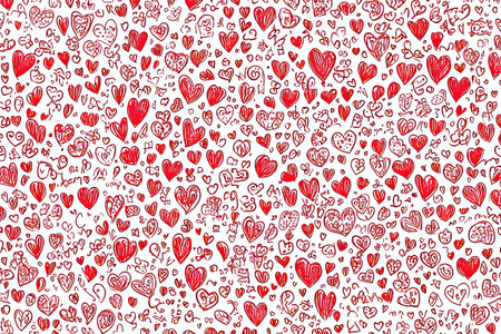 Cute cartoon hearts doodle seamless pattern in red on white background for love theme designの写真素材