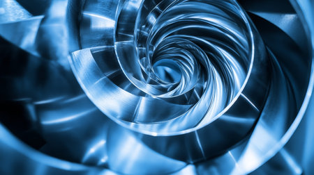 Abstract Blue Metallic Swirls Background, Industrial Design Element, Modern Technology Patternの写真素材