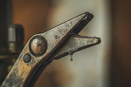 Close up of vintage pliers with a blurry backgroundの写真素材