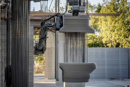 Robotic arm builds textured concrete walls in innovative 3d printed building construction