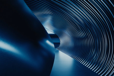 Dynamic blue abstract background with stripes and glowing lines for technology and design projects