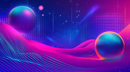 Futuristic abstract background with colorful lights and geometric shapes in blue and purple hues