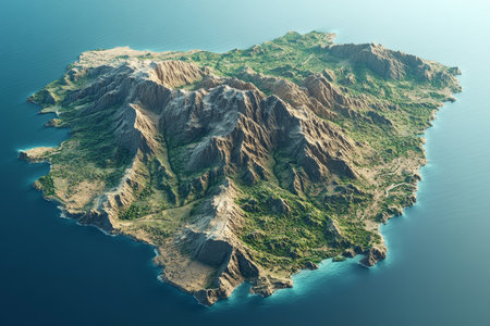 Isometric view of crete island featuring aegean sea and scenic mountainsの写真素材