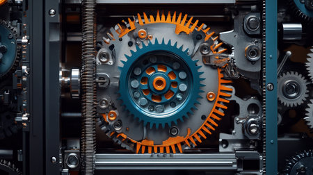 Close up of industrial gears and cogs, highlighting modern technology and mechanical craftsmanship