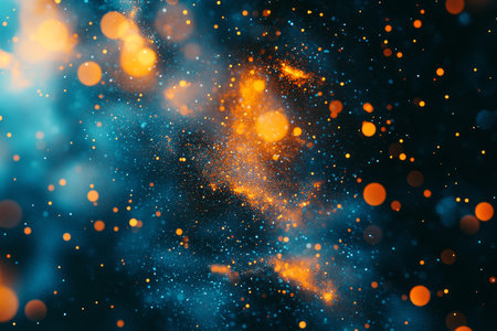3d rendering of a star explosion with glowing particles and bokeh lights for abstract backgroundの写真素材