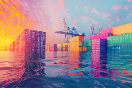 Vibrant sea cargo containers create a stunning backdrop for generative ai photography