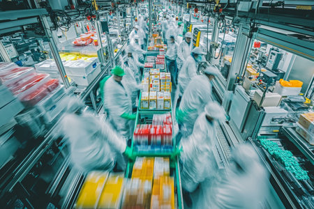 Dynamic high tech factory floor showcasing workers and innovative automotive component productionの写真素材