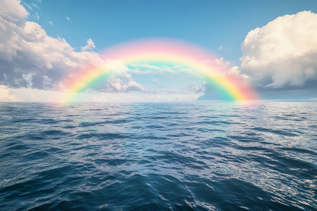 Cinematic rainbow over the ocean captured in stunning photorealistic digital art styleの写真素材