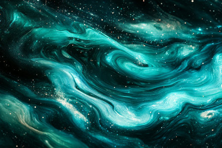 Enchanting abstract background of bioluminescent waves and glitter in a cosmic fantasy atmosphere