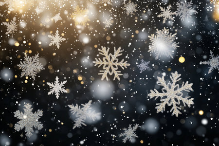 Graceful snowflakes on clear background glittering winter design for christmas and seasonal cardsの写真素材