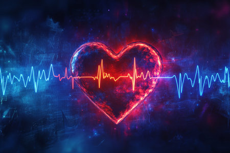 Symbolic heart representing parental love and children's health with pulse wave design elements
