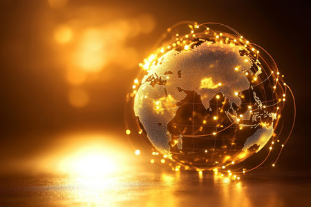 3d global network visualization with glowing connections around earth for business technology