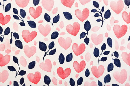 Charming hand drawn seamless pattern of hearts and leaves for valentine's and mother's day designs