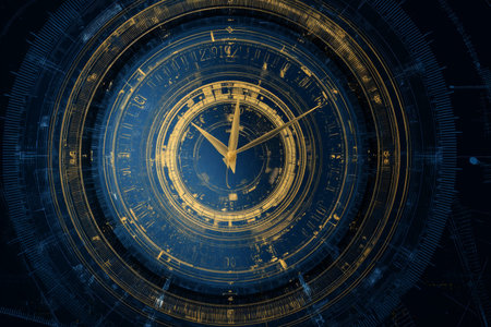 Abstract digital clock design futuristic technology background in blue and gold for advertising use