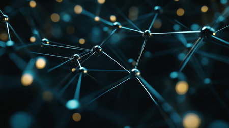 Interconnected nodes and lines illustrating business social networks on a dark technology background