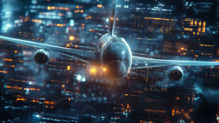 3d rendered digital aircraft with cyber technology background and professional lighting effects
