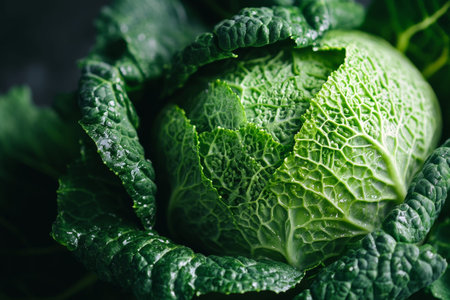 Close up of vibrant green cabbage showcasing fresh texture and beauty for culinary or floral use