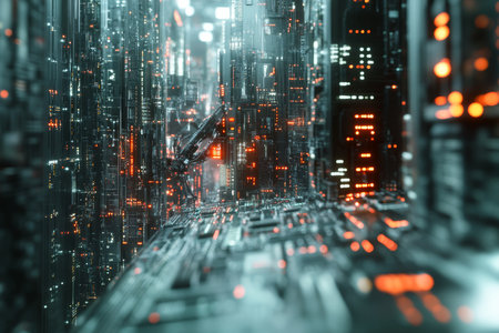 Futuristic factory with robotic arms assembling circuit boards, showcasing ai s role in industryの写真素材