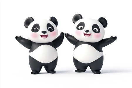 Adorable vector illustration of playful panda couple in minimalist style