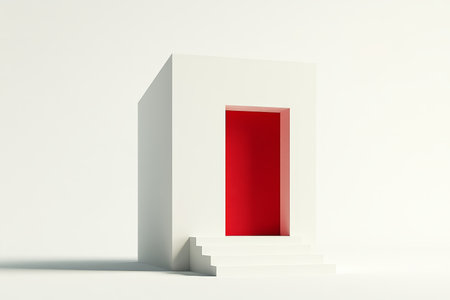 Minimalist white and red house icon on light background simple geometric 3d rendering illustrationの写真素材