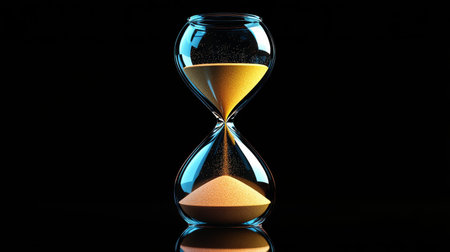 Enchanting fantasy sticker design of colorful sand in glass hourglass on dark background