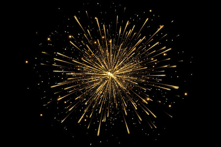 Luxurious golden starburst fireworks effect with radiant light rays for new year's celebration