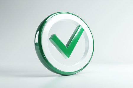 Stylish 3d green checkmark icon in circle on white background for website ui button design