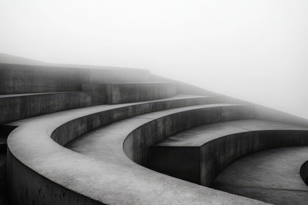 Mysterious fog enveloped concrete labyrinth an abstract black and white photography capture