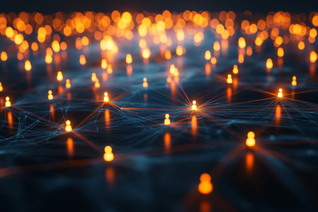 3d rendering of glowing orange figures and connections symbolizing global social media connectivityの写真素材
